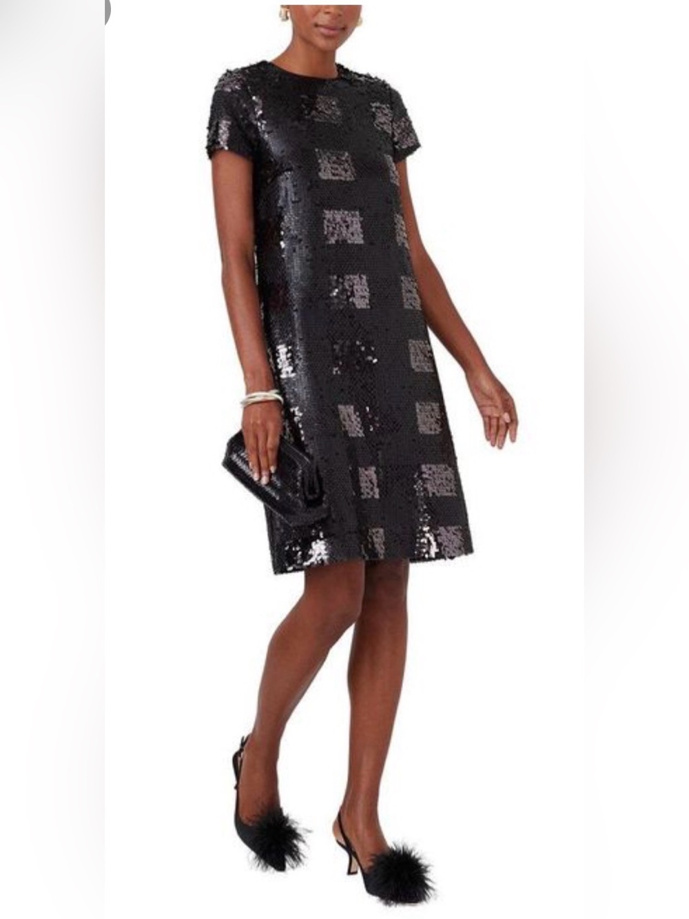 JMcLaughlin Black Sequin Houndstooth Dress Size Large